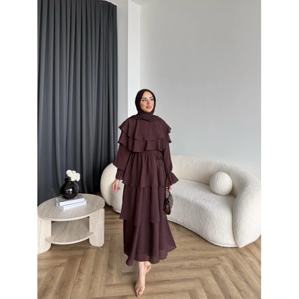 Tb - Dosha Fırfır Detay Elbise - Kahve