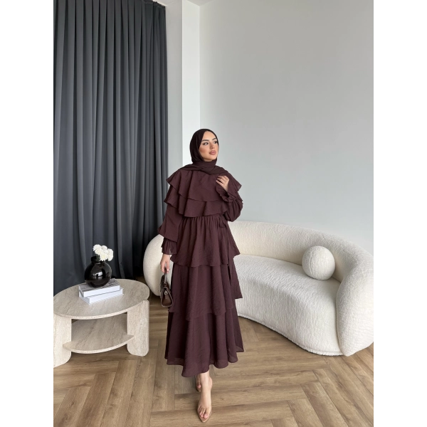 Tb - Dosha Fırfır Detay Elbise - Kahve