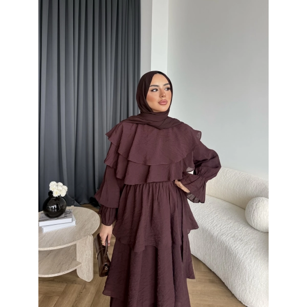 Tb - Dosha Fırfır Detay Elbise - Kahve