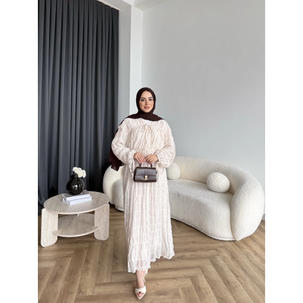 Hen - Henz Vual Bağcıklı Elbise - Bej