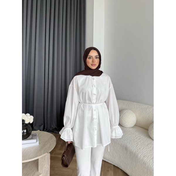 Hen - Sehaa Gül Detay Gömlek - Beyaz