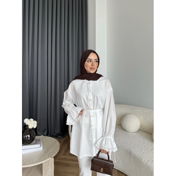 Hen - Sehaa Gül Detay Gömlek - Beyaz