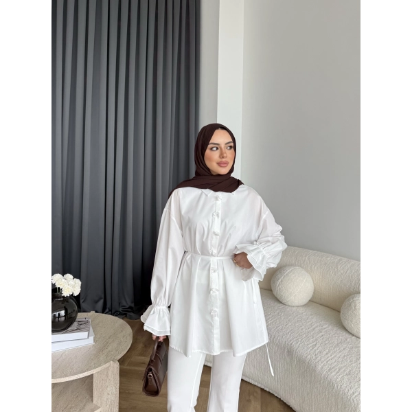 Hen - Sehaa Gül Detay Gömlek - Beyaz