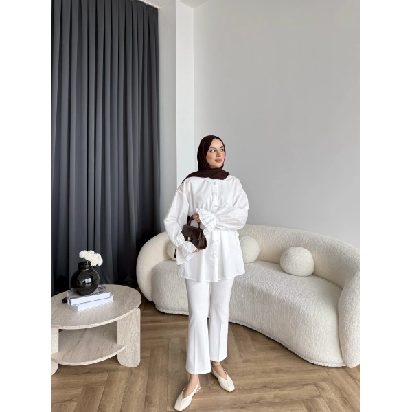 Hen - Sehaa Gül Detay Gömlek - Beyaz