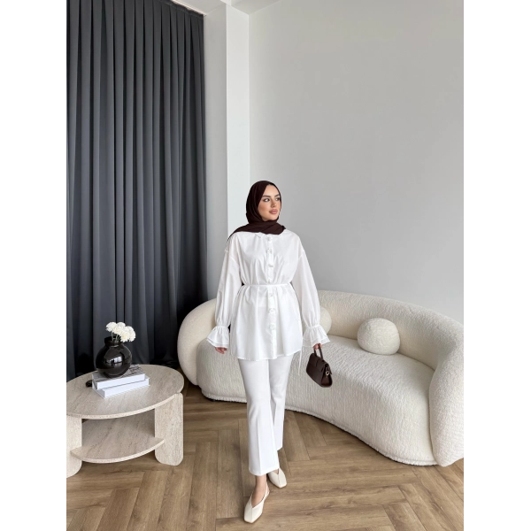 Hen - Sehaa Gül Detay Gömlek - Beyaz