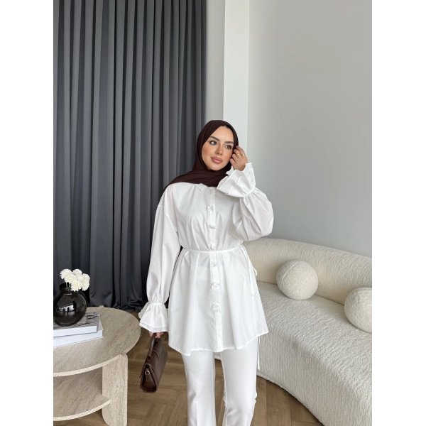 Hen - Sehaa Gül Detay Gömlek - Beyaz