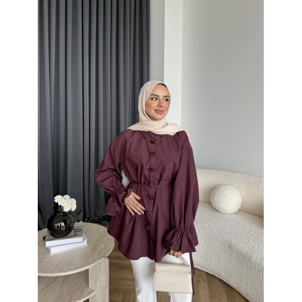 Hen - Sehaa Gül Detay Gömlek - Bordo