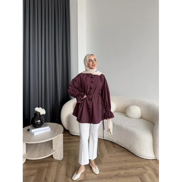 Hen - Sehaa Gül Detay Gömlek - Bordo