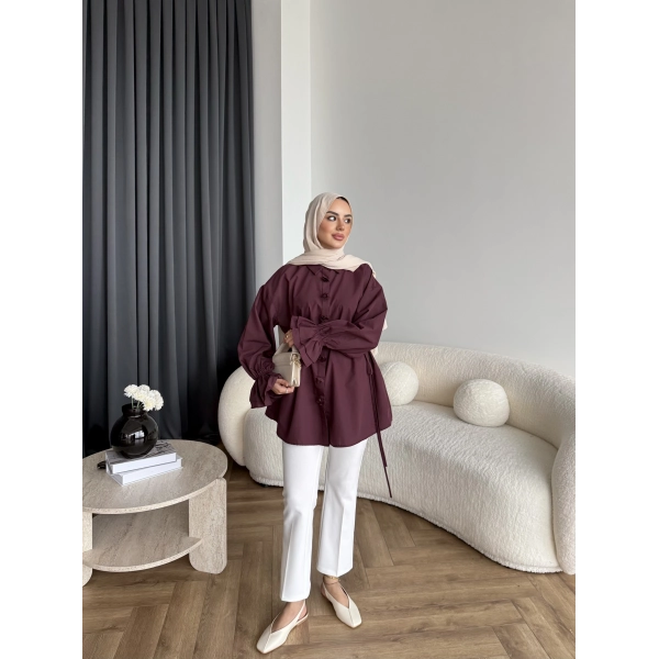 Hen - Sehaa Gül Detay Gömlek - Bordo