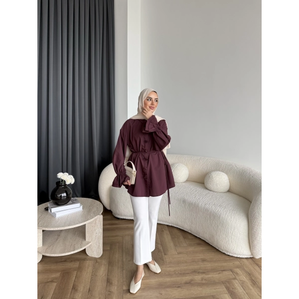 Hen - Sehaa Gül Detay Gömlek - Bordo