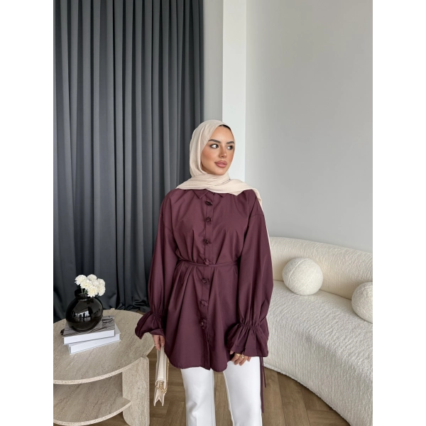 Hen - Sehaa Gül Detay Gömlek - Bordo