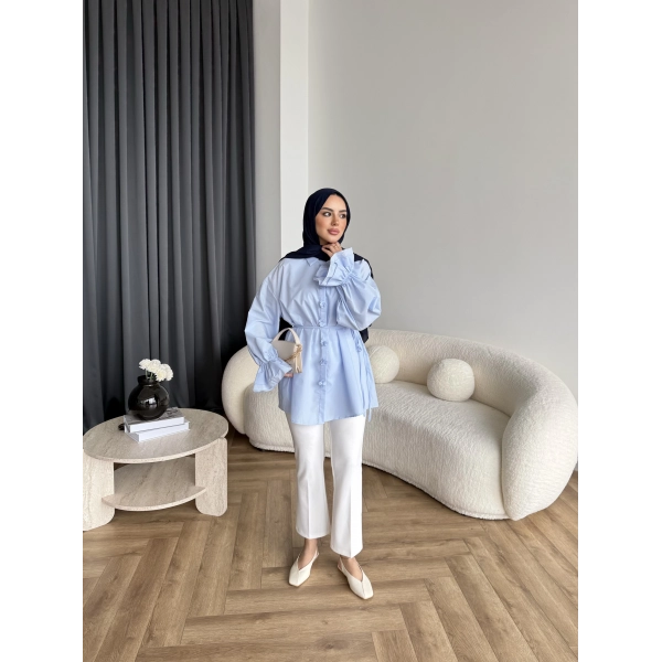 Hen - Sehaa Gül Detay Gömlek - Mavi