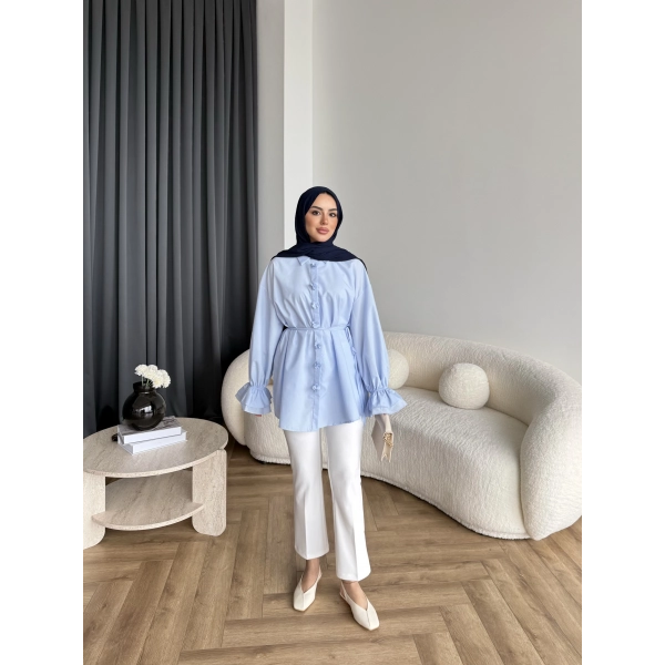 Hen - Sehaa Gül Detay Gömlek - Mavi