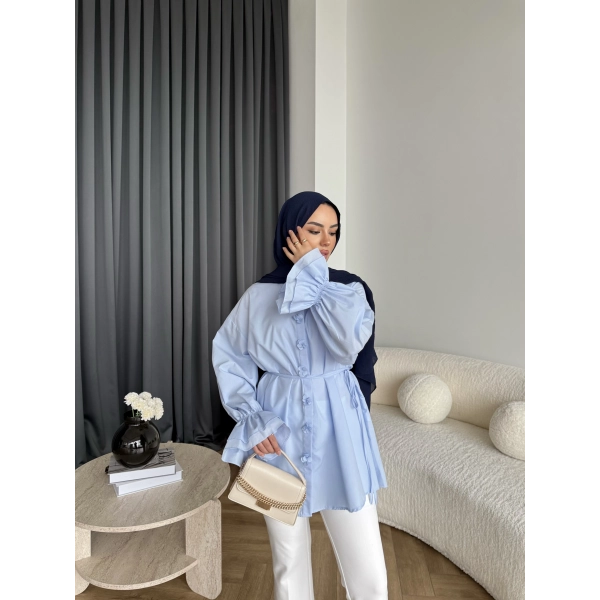 Hen - Sehaa Gül Detay Gömlek - Mavi