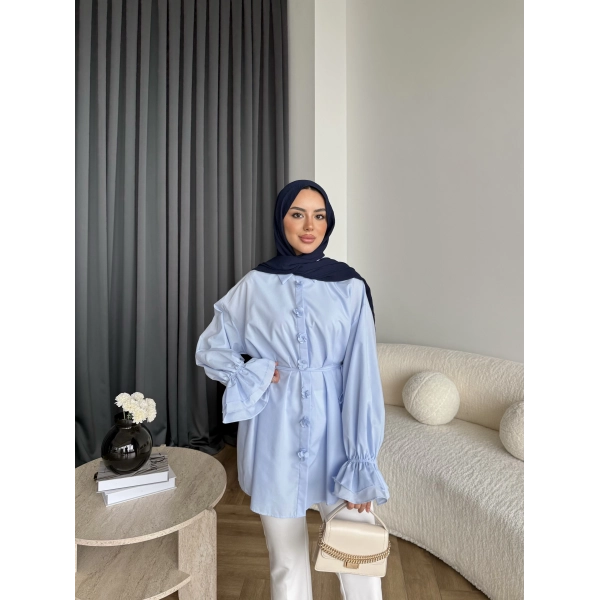 Hen - Sehaa Gül Detay Gömlek - Mavi