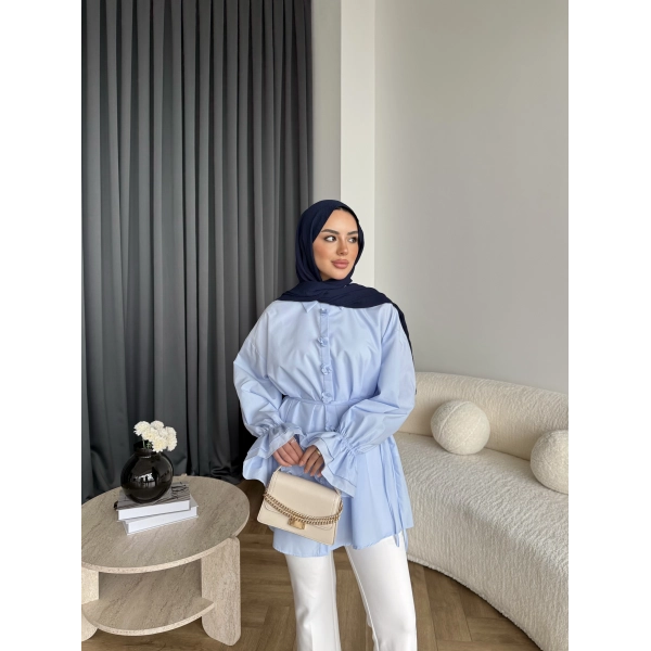 Hen - Sehaa Gül Detay Gömlek - Mavi