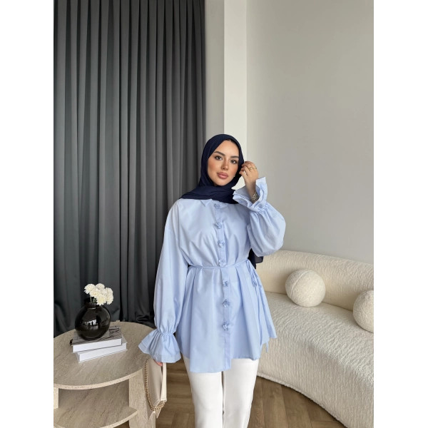 Hen - Sehaa Gül Detay Gömlek - Mavi