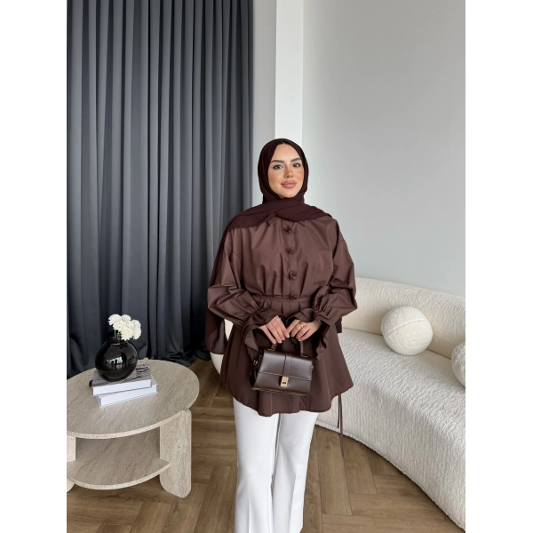 Hen - Sehaa Gül Detay Gömlek - Kahve