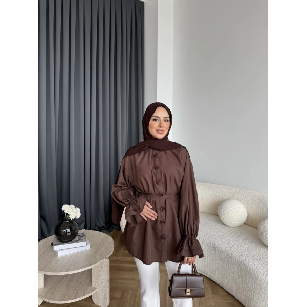 Hen - Sehaa Gül Detay Gömlek - Kahve