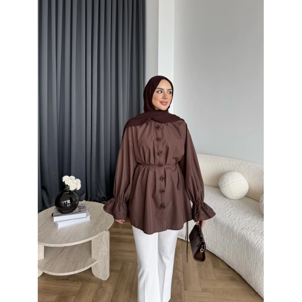 Hen - Sehaa Gül Detay Gömlek - Kahve