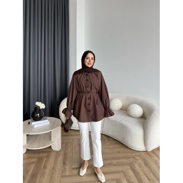 Hen - Sehaa Gül Detay Gömlek - Kahve