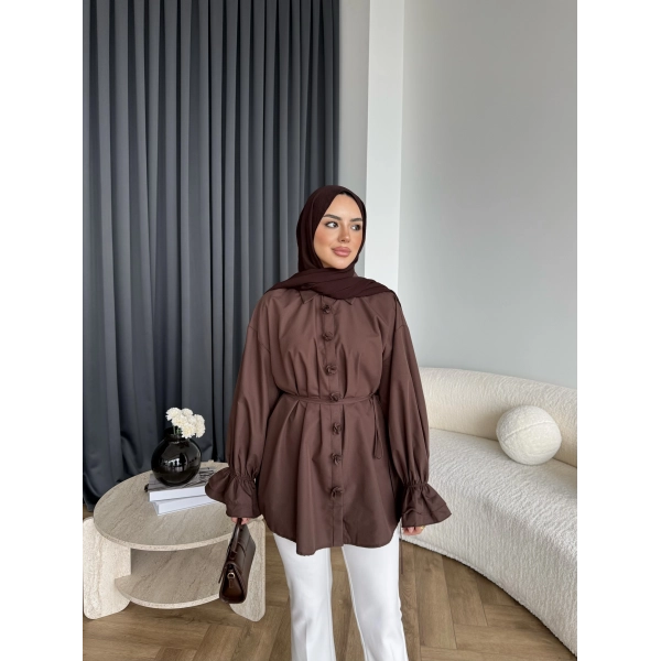 Hen - Sehaa Gül Detay Gömlek - Kahve