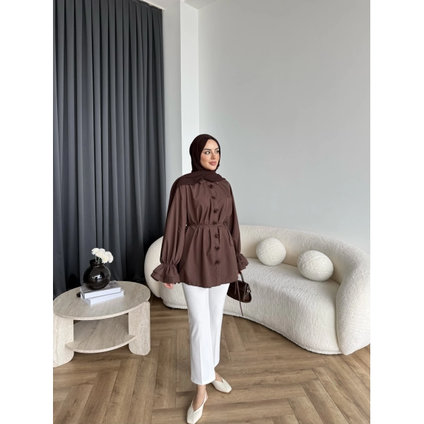 Hen - Sehaa Gül Detay Gömlek - Kahve