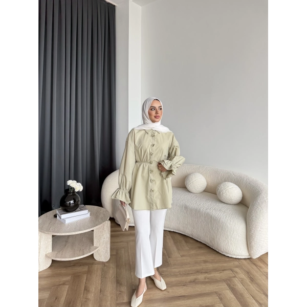 Hen - Sehaa Gül Detay Gömlek - Yeşil