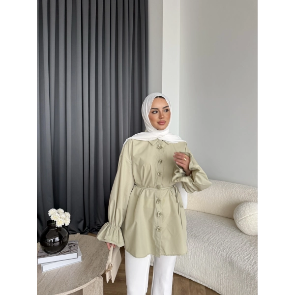 Hen - Sehaa Gül Detay Gömlek - Yeşil