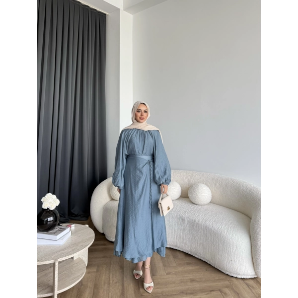 Qu - Balon Kol Etekli Takım - İndigo