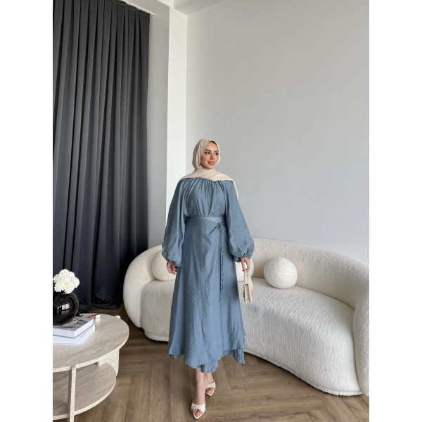 Qu - Balon Kol Etekli Takım - İndigo