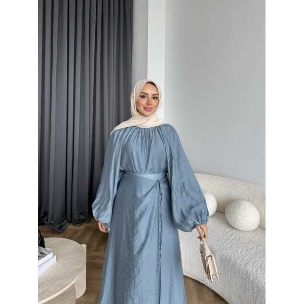 Qu - Balon Kol Etekli Takım - İndigo