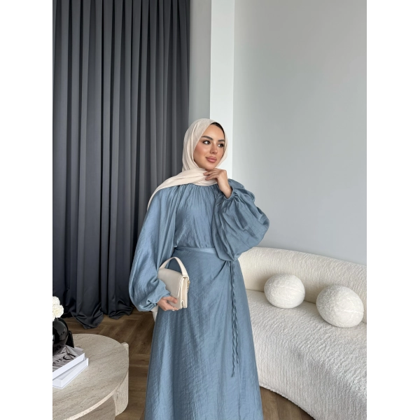 Qu - Balon Kol Etekli Takım - İndigo