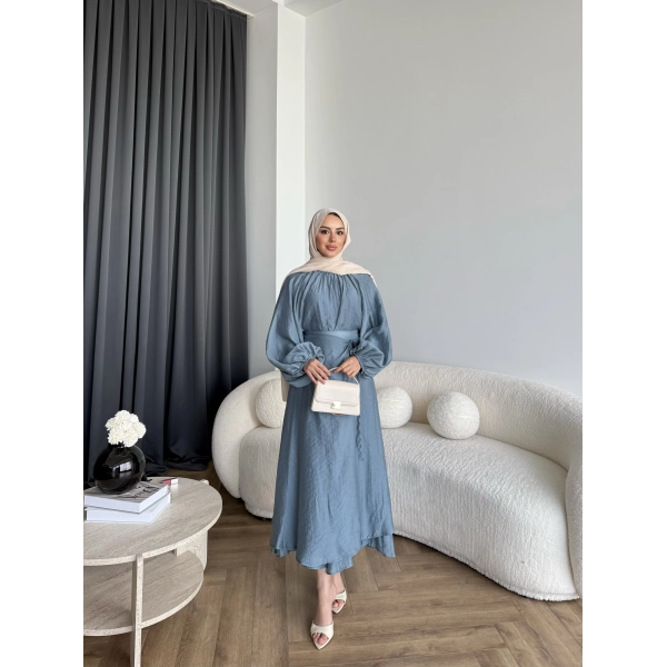 Qu - Balon Kol Etekli Takım - İndigo