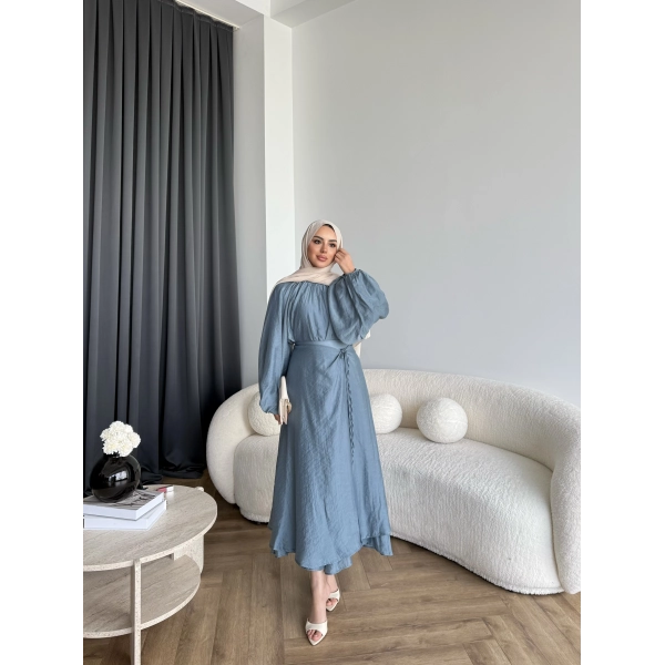 Qu - Balon Kol Etekli Takım - İndigo