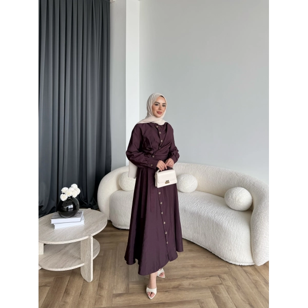 Duq - Kezlar Düğmeli Elbise - Bordo