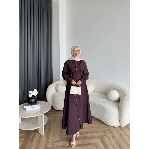 Duq - Kezlar Düğmeli Elbise - Bordo