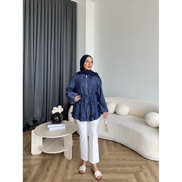 Fuş - Ferilan Fermuarlı Gömlek - Lacivert - ÖN SİPARİŞ