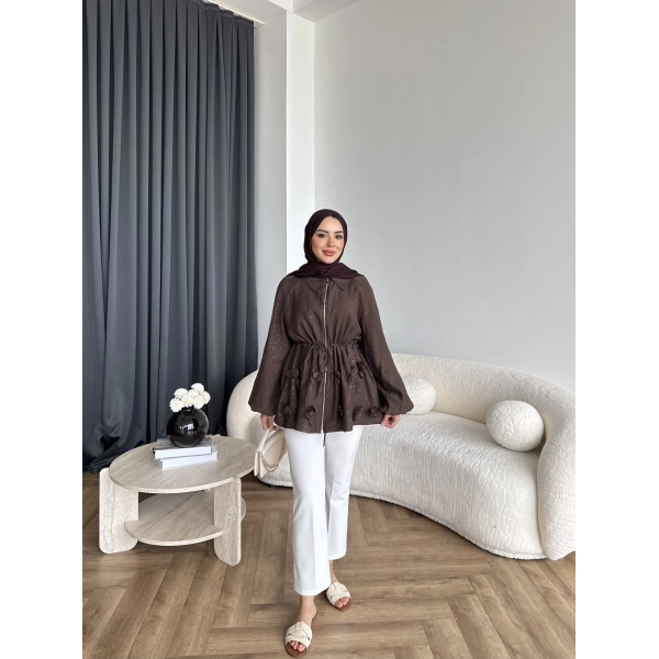 Fuş - Ferilan Fermuarlı Gömlek - Kahve - ÖN SİPARİŞ