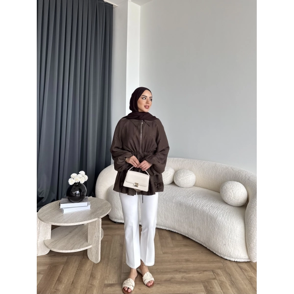 Fuş - Ferilan Fermuarlı Gömlek - Kahve - ÖN SİPARİŞ