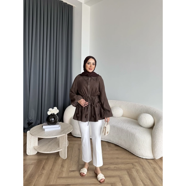 Fuş - Ferilan Fermuarlı Gömlek - Kahve - ÖN SİPARİŞ