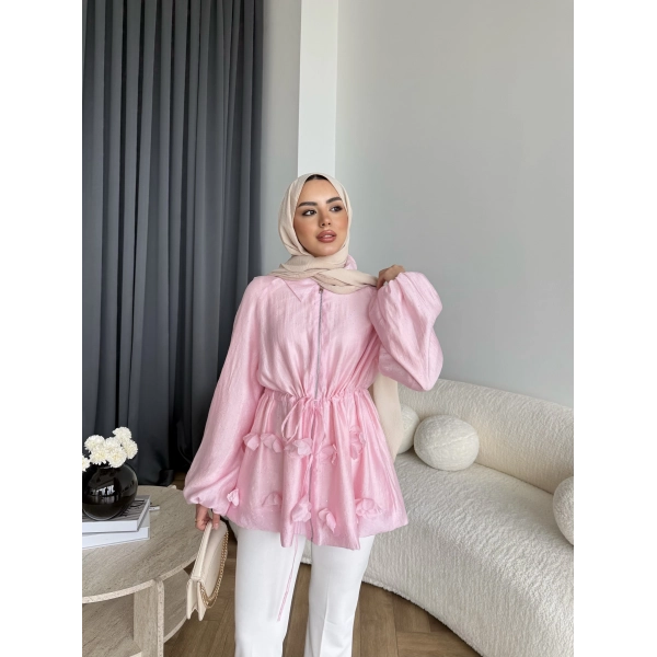 Fuş - Ferilan Fermuarlı Gömlek - Pembe - ÖN SİPARİŞ