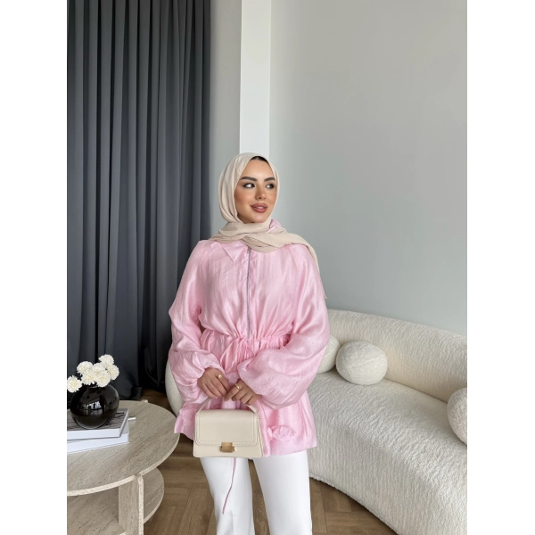 Fuş - Ferilan Fermuarlı Gömlek - Pembe - ÖN SİPARİŞ