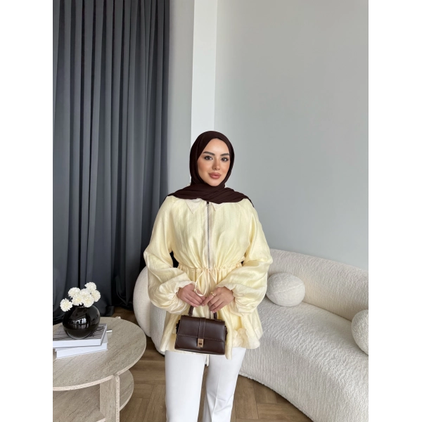 Fuş - Ferilan Fermuarlı Gömlek - Sarı - ÖN SİPARİŞ