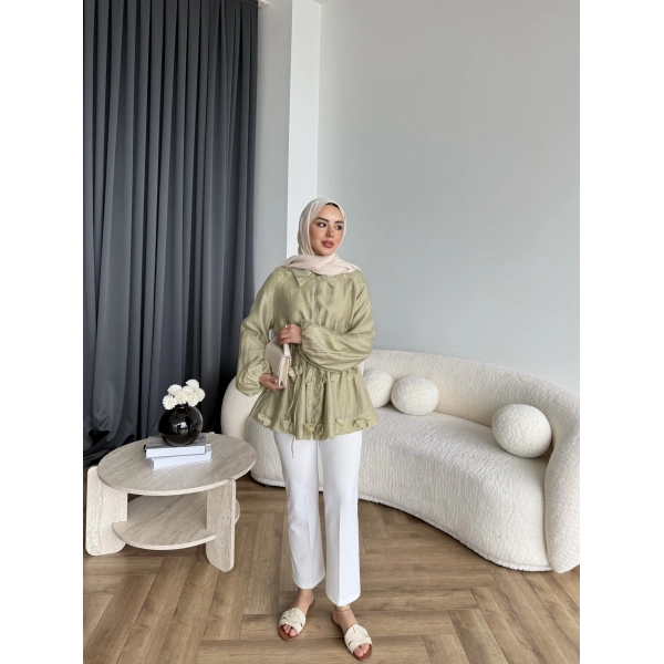 Fuş - Ferilan Fermuarlı Gömlek - Yeşil - ÖN SİPARİŞ