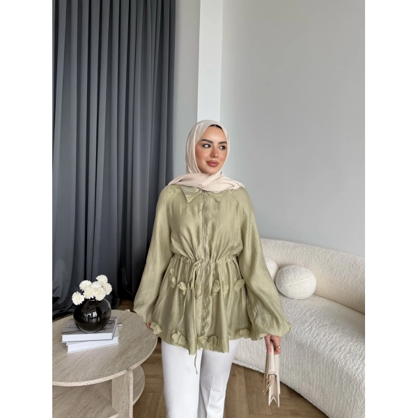 Fuş - Ferilan Fermuarlı Gömlek - Yeşil - ÖN SİPARİŞ