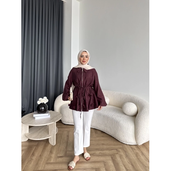 Fuş - Ferilan Fermuarlı Gömlek - Bordo