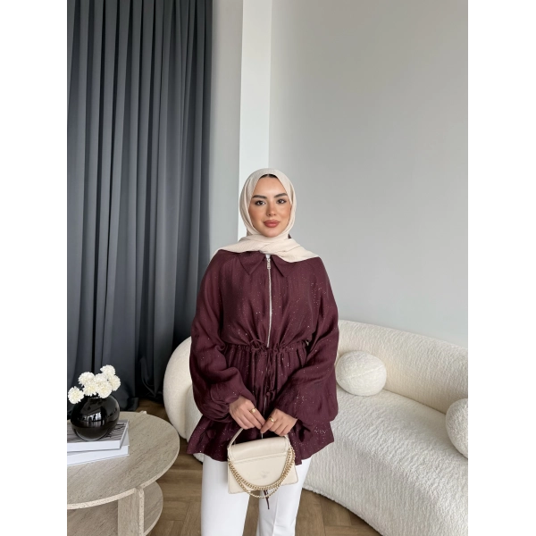 Fuş - Ferilan Fermuarlı Gömlek - Bordo