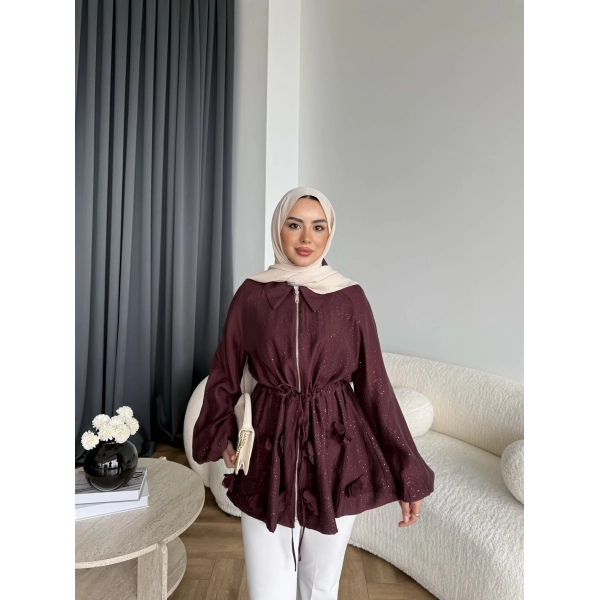 Fuş - Ferilan Fermuarlı Gömlek - Bordo