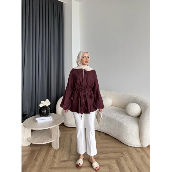 Fuş - Ferilan Fermuarlı Gömlek - Bordo